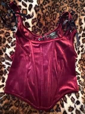 Cosmic Aura Velvet Corset Crop Top - Wine